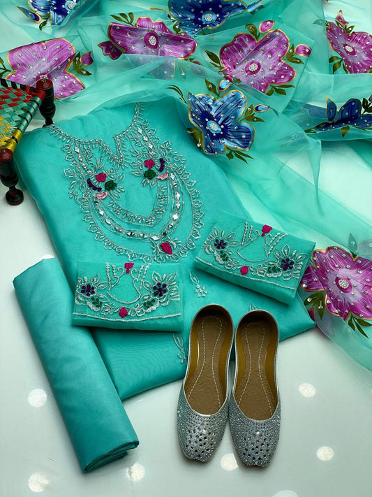 Royal Mirror, Tilla & 3D Embroidered Organza Ensemble (4-Pc)