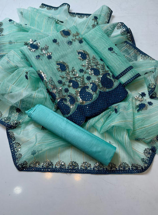 Traditional Kaddi Embroidered Suit (3-Pc)