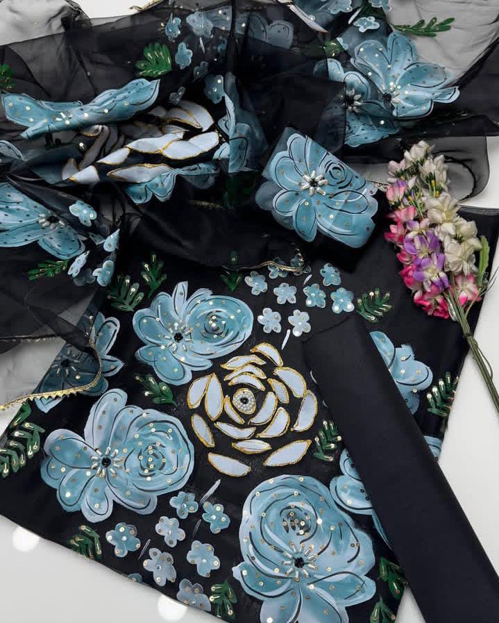 Hand-Painted Organza Suit Set (3-Piece)