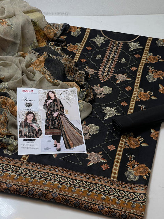 3-Pc Premium Lawn Unstitched Suit Set