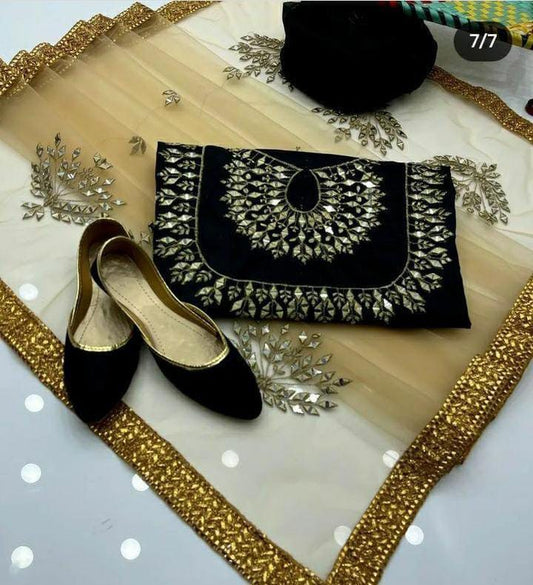 Kataan Silk 4-Piece Unstitched Suit with Mirror Work