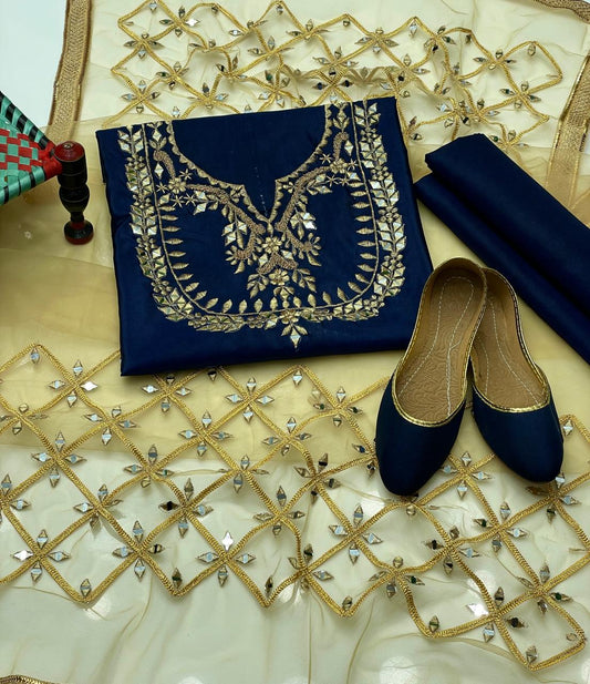 Royal Mirror-Embroidered Kattan Silk Ensemble Suit(4-Pc)