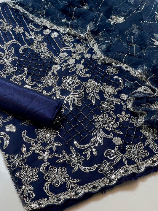 ✨ Premium Net Cut Dana Unstitched Suit (3PC) 👑