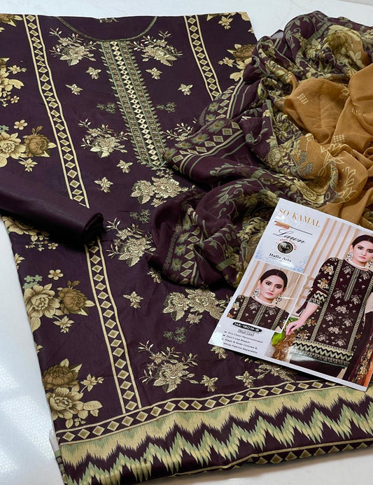 3-Pc Premium Lawn Unstitched Suit Set