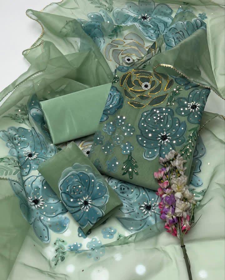 Hand-Painted Organza Suit Set (3-Piece)
