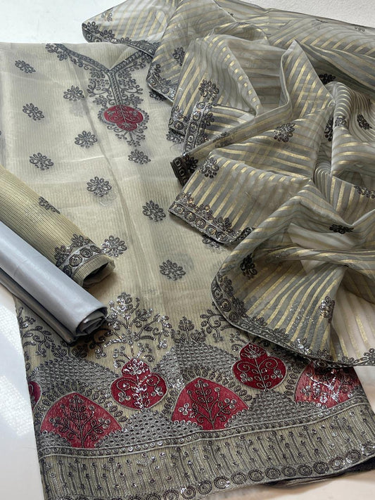 Handcrafted Khaddi Embroidered Suit (3-Pc)