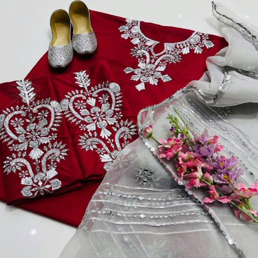 Royal Gota & Mirror Work Kattan Silk Ensemble (4-Pc)