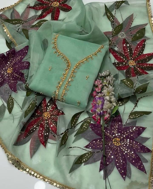 Stunning Stone & Bead Embroidered Organza Ensemble 2 Piece Suit