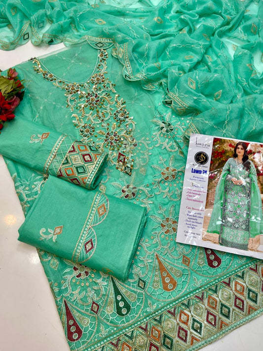 Luxury Embroidered Lawn Suit (3-Pc) - Premium Collection