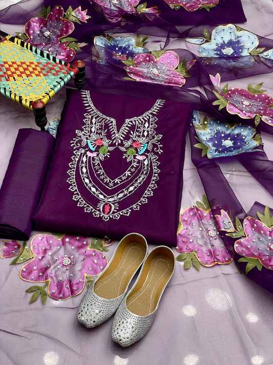 Royal Mirror, Tilla & 3D Embroidered Organza Ensemble (4-Pc)