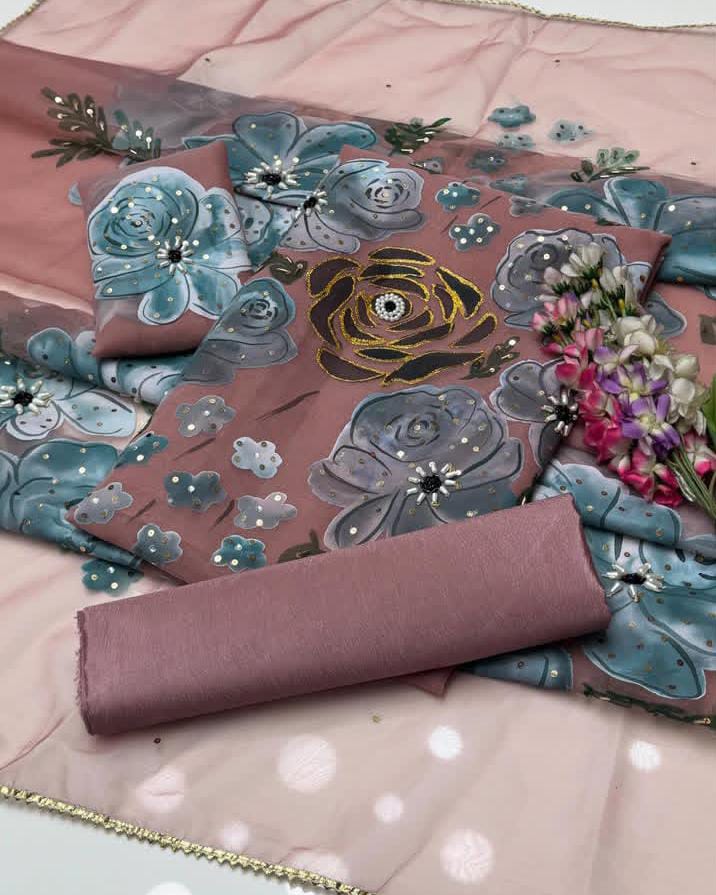 Hand-Painted Organza Suit Set (3-Piece)