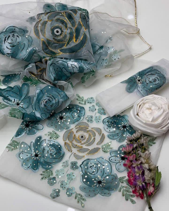 Hand-Painted Organza Suit Set (3-Piece)