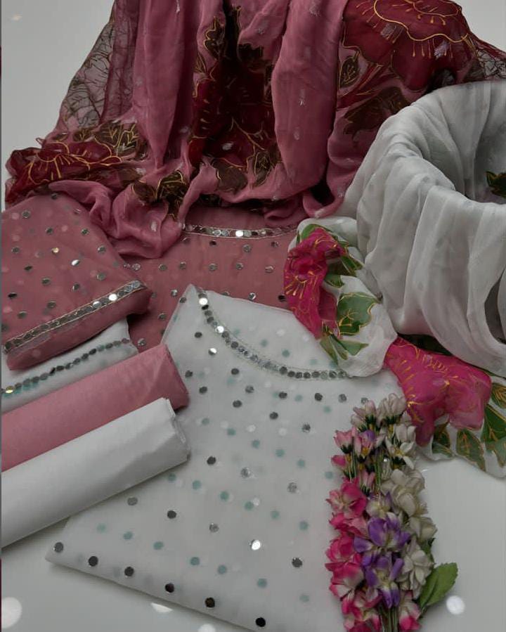 Royal Mirror Work Organza Suit (3-Pc)