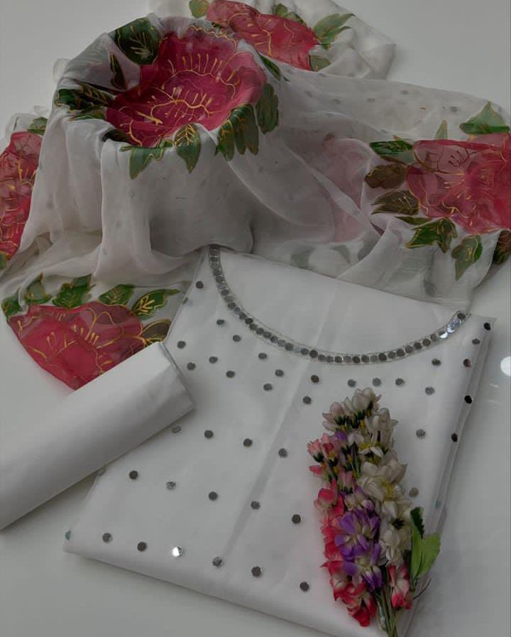 Royal Mirror Work Organza Suit (3-Pc)